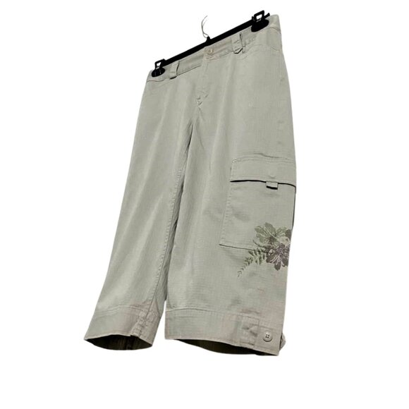 Coldwater Creek Khaki Capri Crop Cotton Cargo Pants Flower Leg - Picture 2 of 15